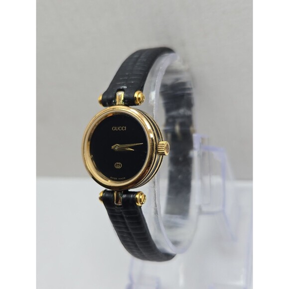 Vintage Gucci Womens Stack Gold Plated Black Dial Quartz Swiss Watch New Battery main image 11